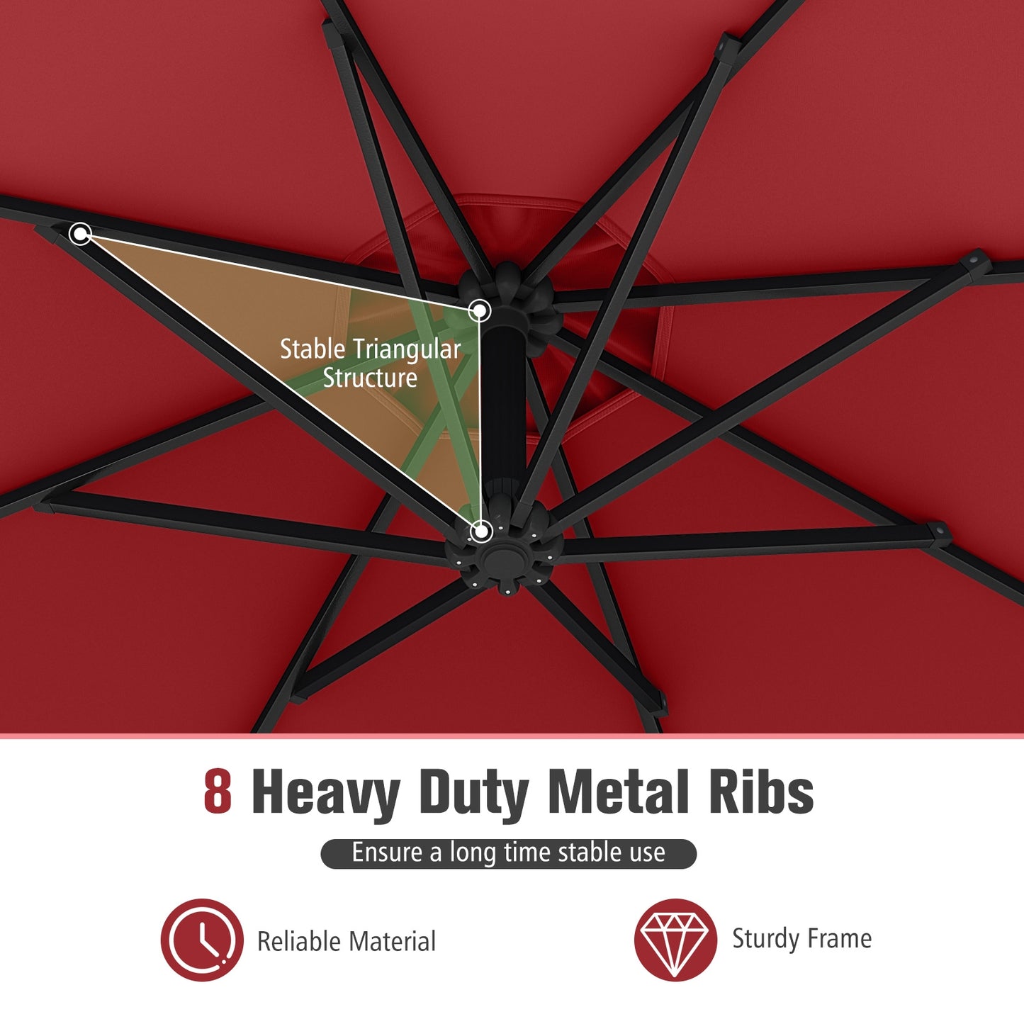 10 Feet Offset Hanging Umbrella with Base and Infinite Tilt-Wine