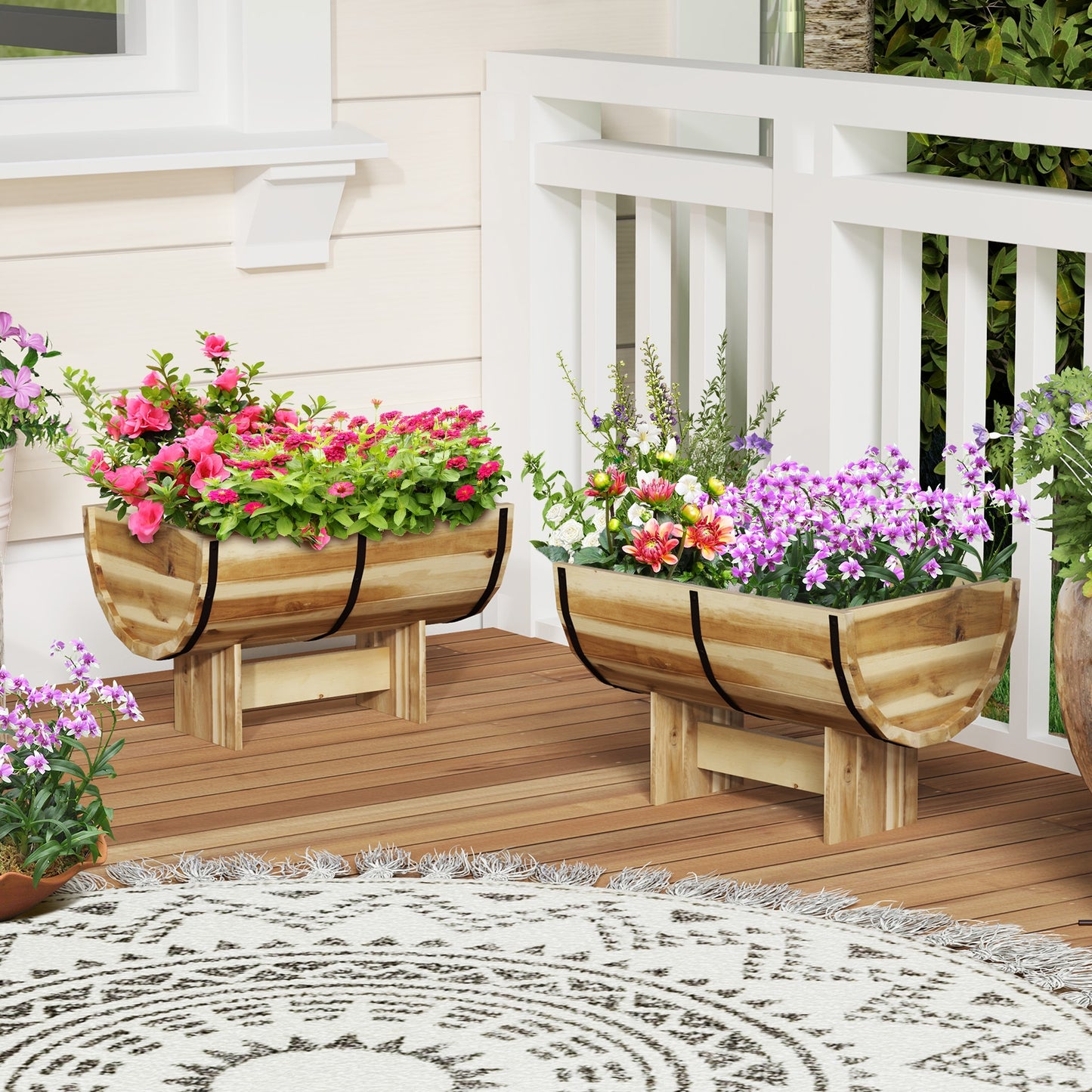 Outdoor Wooden Planter with Legs for Flower Herb Vegetable Fruit