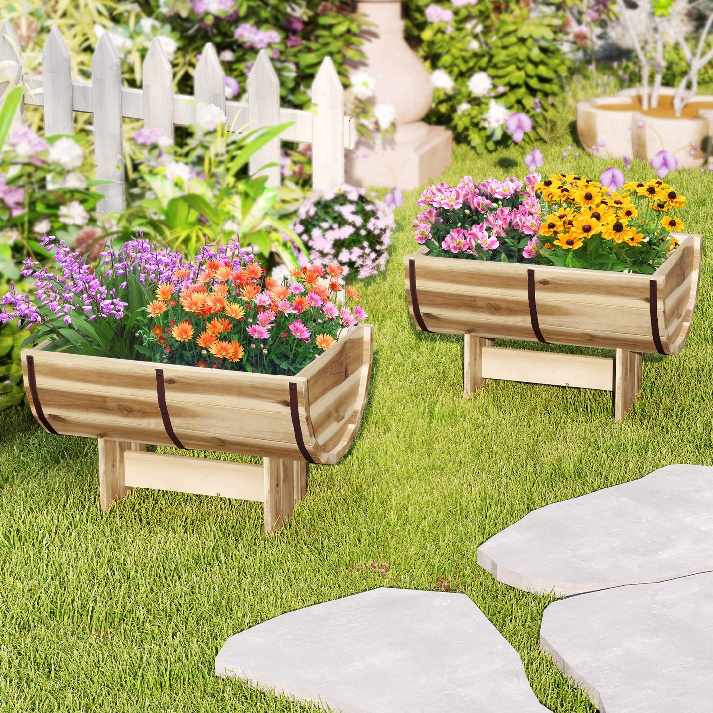 Outdoor Wooden Planter with Legs for Flower Herb Vegetable Fruit