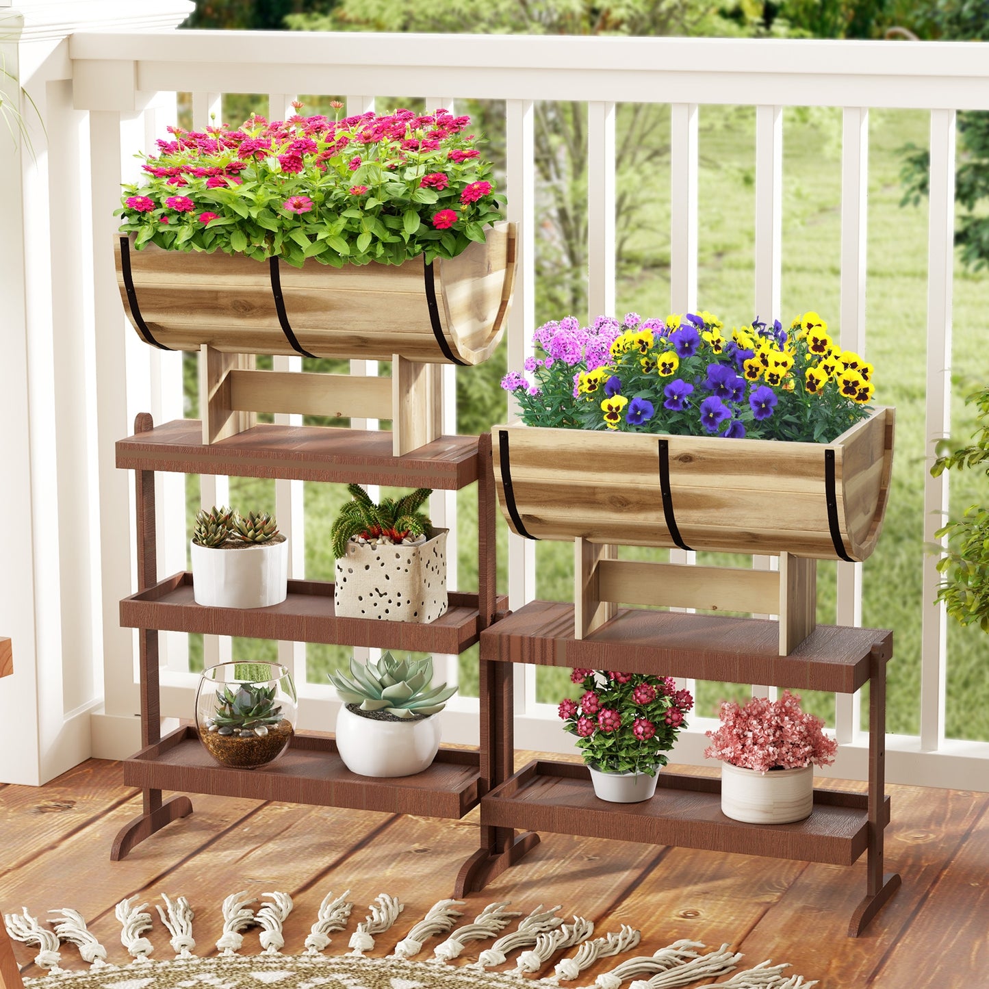 Outdoor Wooden Planter with Legs for Flower Herb Vegetable Fruit