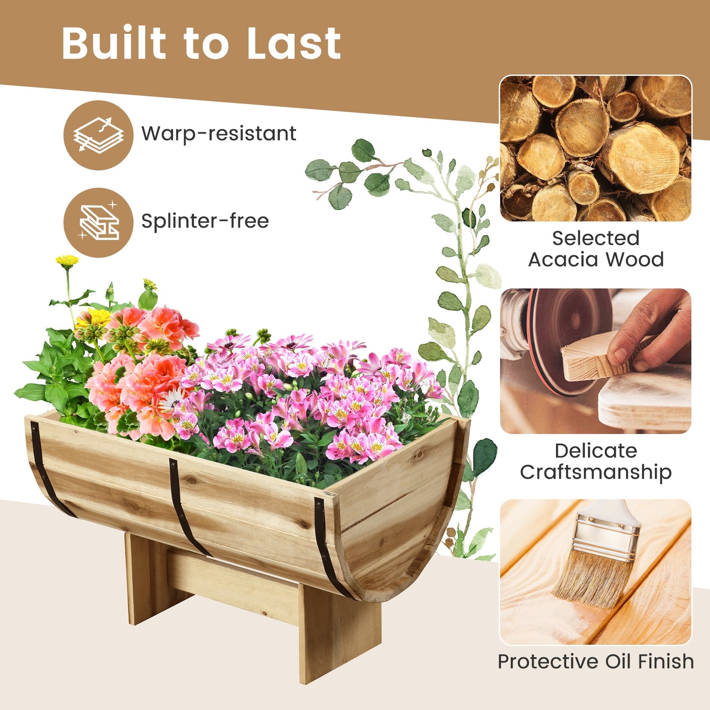 Outdoor Wooden Planter with Legs for Flower Herb Vegetable Fruit