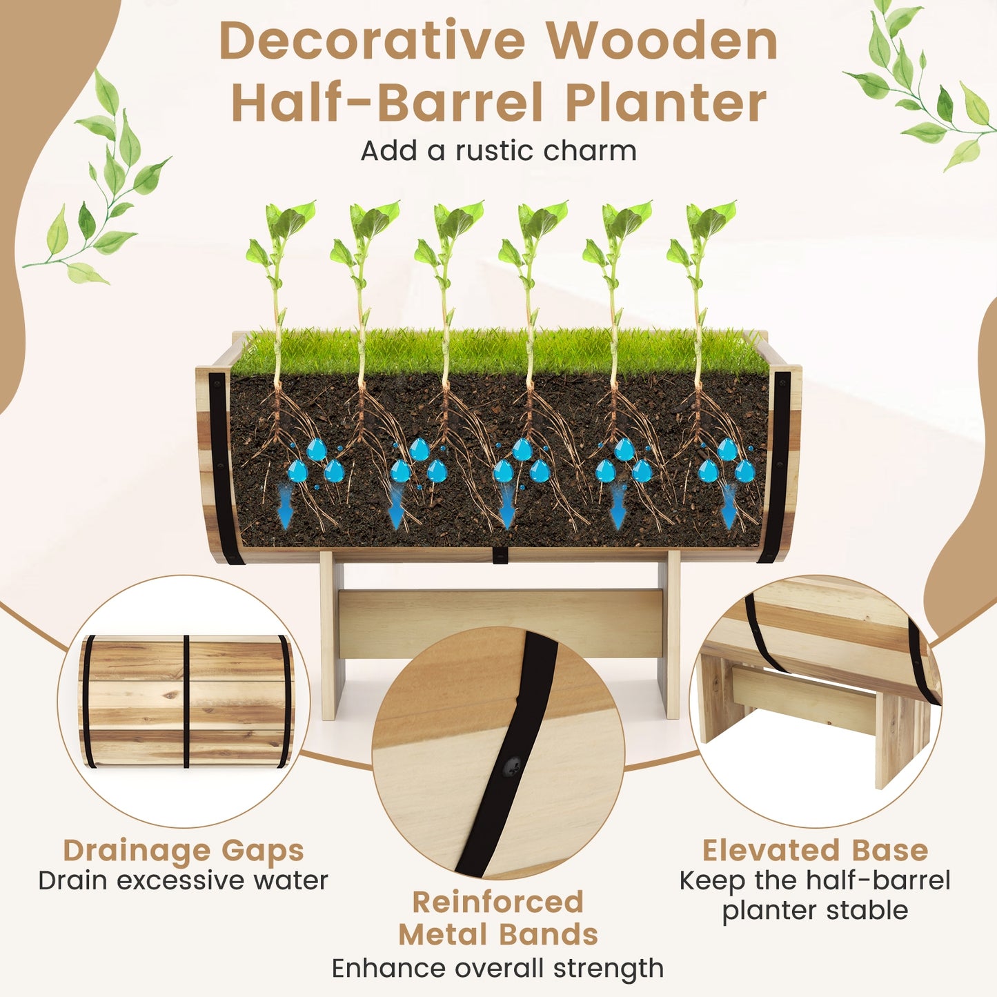 Outdoor Wooden Planter with Legs for Flower Herb Vegetable Fruit
