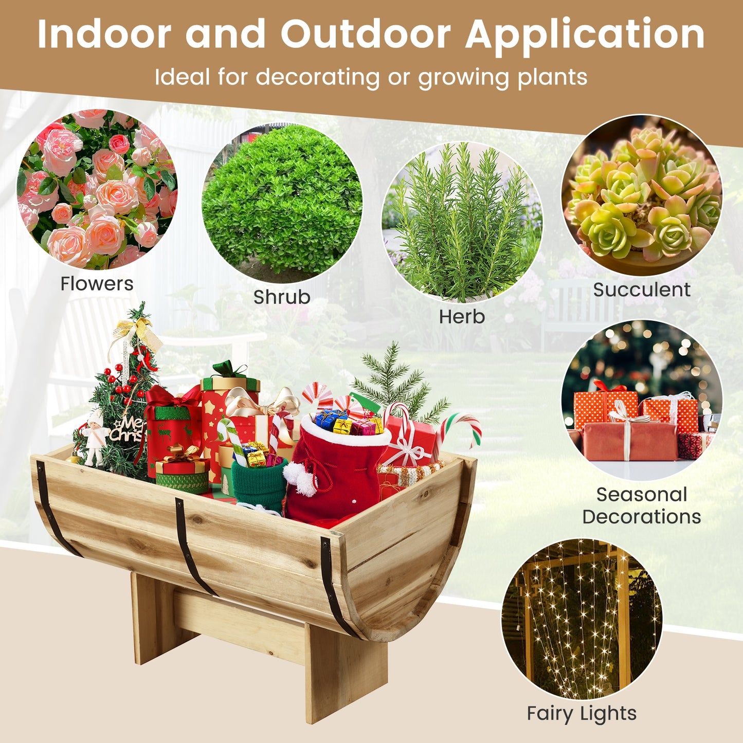 Outdoor Wooden Planter with Legs for Flower Herb Vegetable Fruit