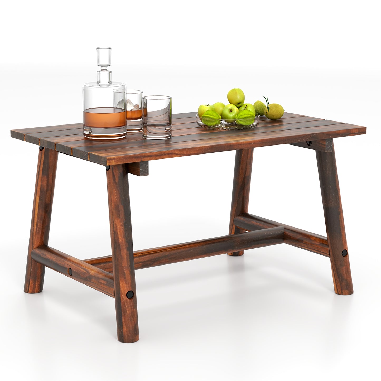 Solid Wood Patio Table with Slatted Tabletop for Garden Lawn Porch Balcony Poolside Living Room-Brown