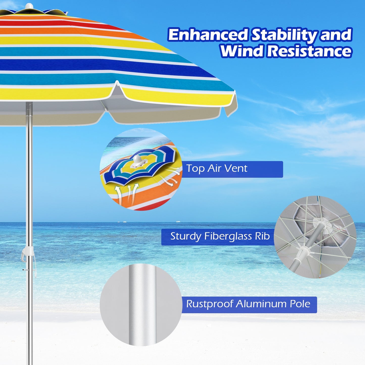 6.5 Feet Beach Umbrella with Carry Bag without Weight Base-Multicolor