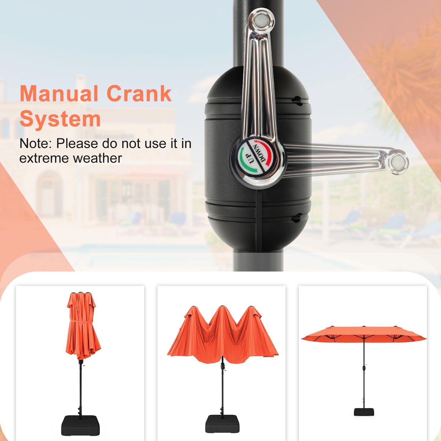 13 Feet Double-Sided Patio Twin Table Umbrella with Crank Handle-Orange