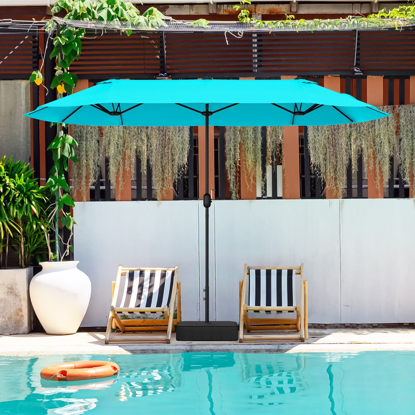 13 Feet Double-Sided Patio Twin Table Umbrella with Crank Handle-Turqu – LUV MY PATIO 13 Feet Double-Sided Patio Twin Table Umbrella with Crank Handle-Turqu – LUV MY PATIO