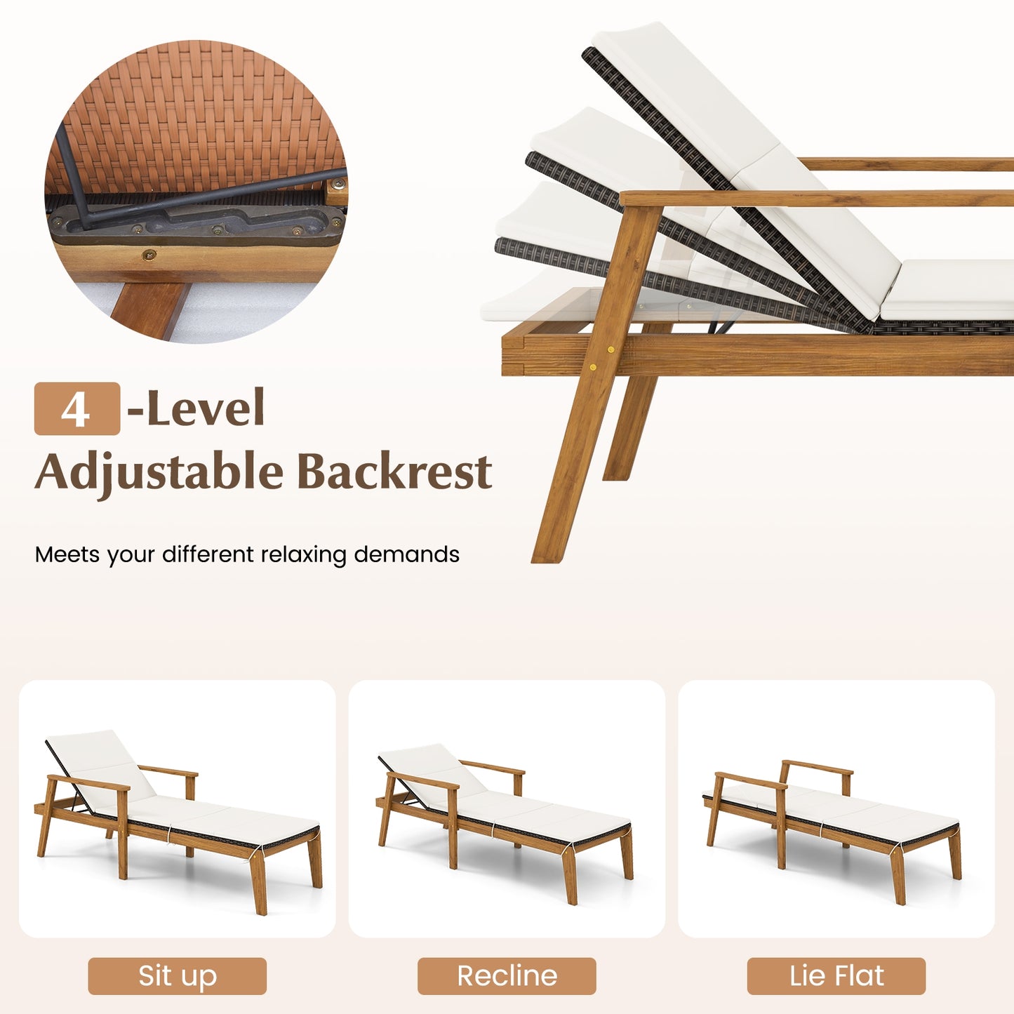 2 Piece Outdoor Chaise Lounge Chair Set Rattan Patio Chaise with Armrests
