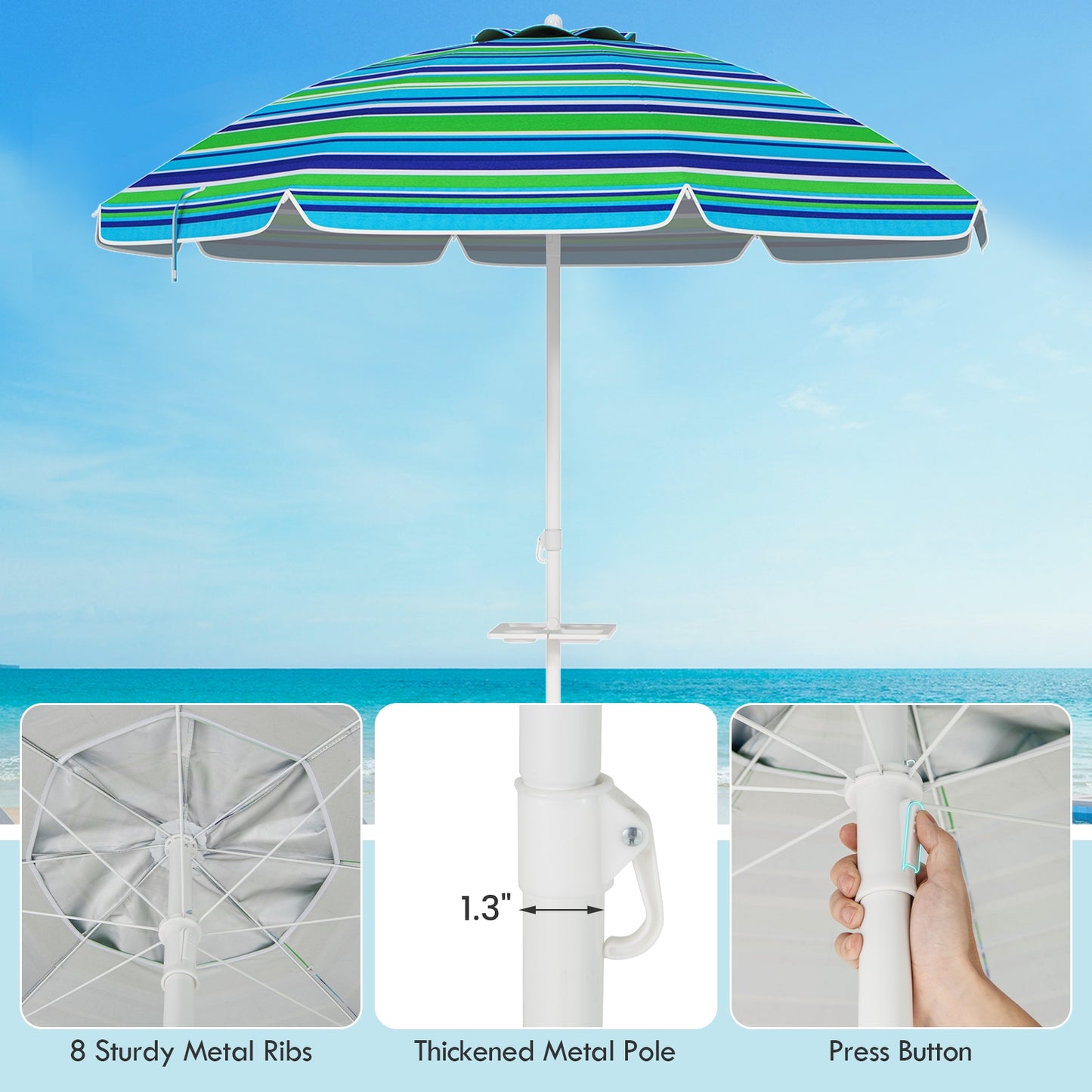 7.2 Feet Portable Outdoor Beach Umbrella with Sand Anchor and Tilt Mechanism-Green