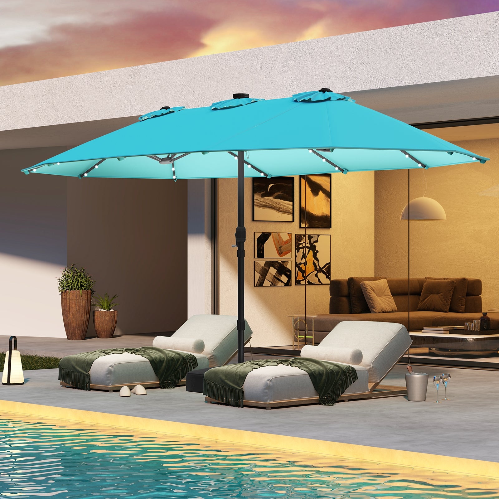 48 patio umbrella 15 Feet Double-Sided Patio Umbrella with 48 LED Lights-Turquoise – LUV MY PATIO