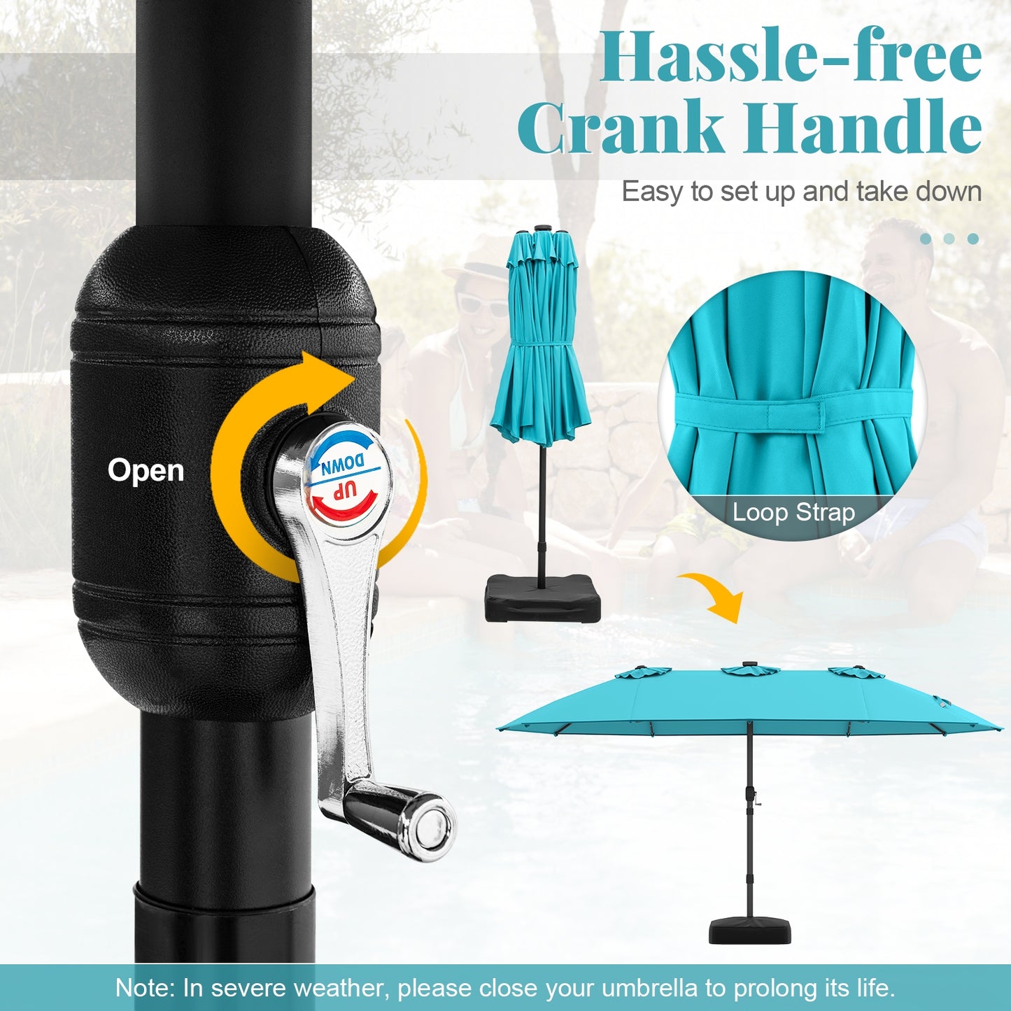 15 Feet Double-Sided Patio Umbrella with 48 LED Lights-Turquoise