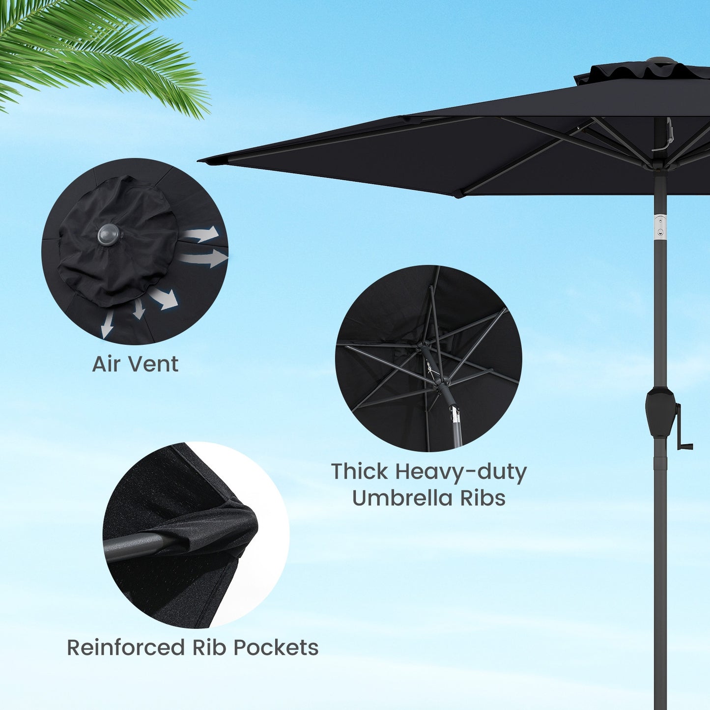 7.5 feet Outdoor Patio Heavy Duty Market Umbrella with Push Button Tilt-Black