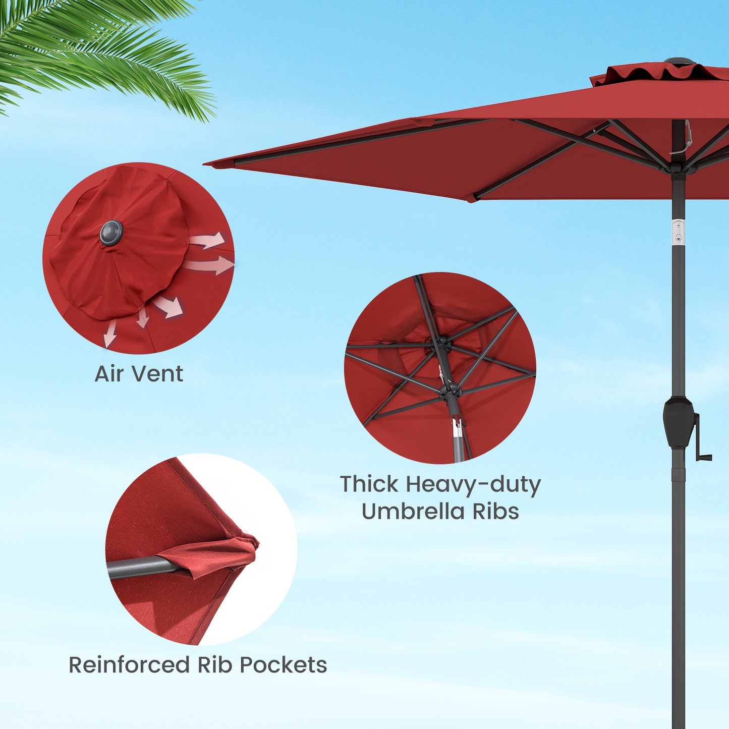 7.5 feet Outdoor Patio Heavy Duty Market Umbrella with Push Button Tilt-Burgundy