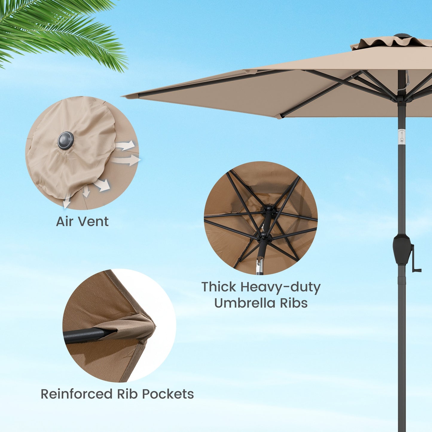 7.5 feet Outdoor Patio Heavy Duty Market Umbrella with Push Button Tilt-Tan