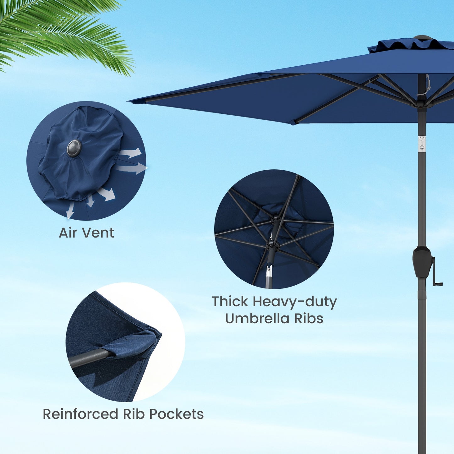 7.5 feet Outdoor Patio Heavy Duty Market Umbrella with Push Button Tilt-Navy