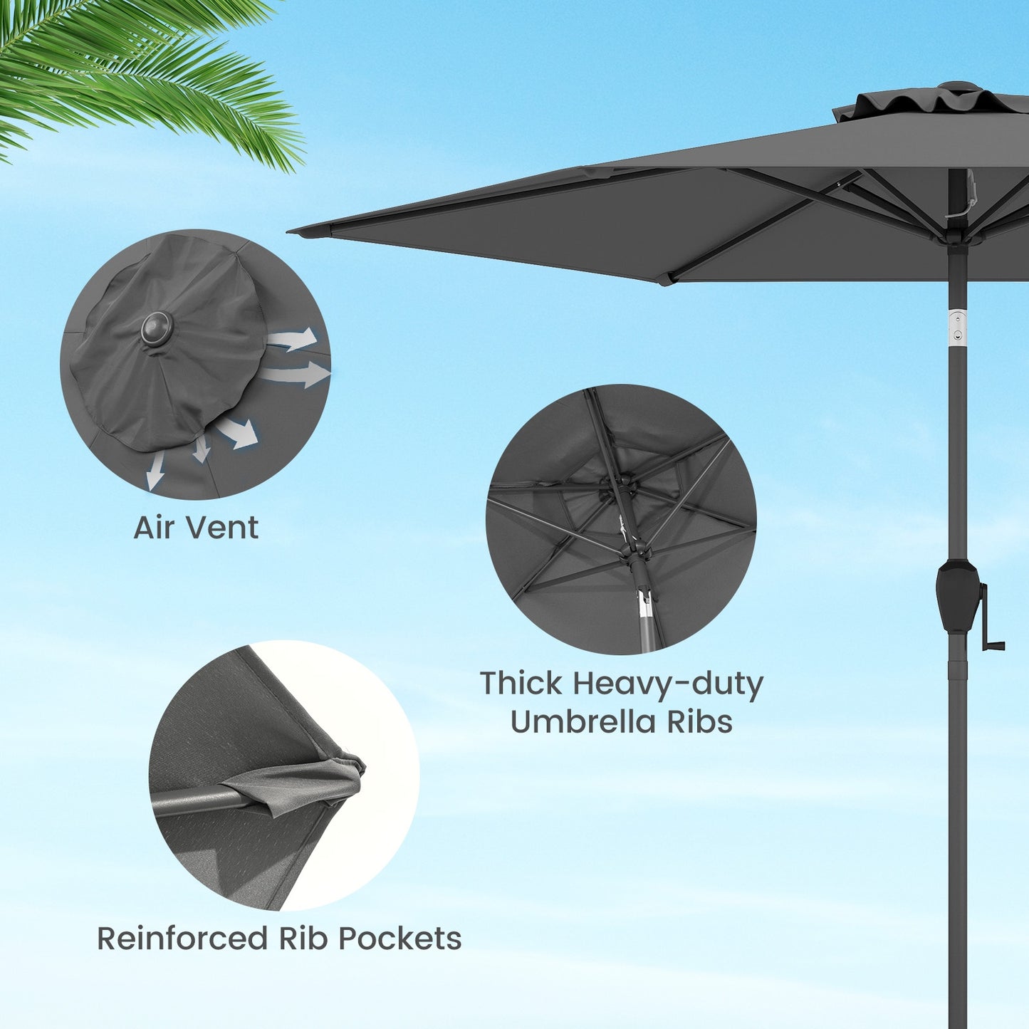 7.5 feet Outdoor Patio Heavy Duty Market Umbrella with Push Button Tilt-Gray