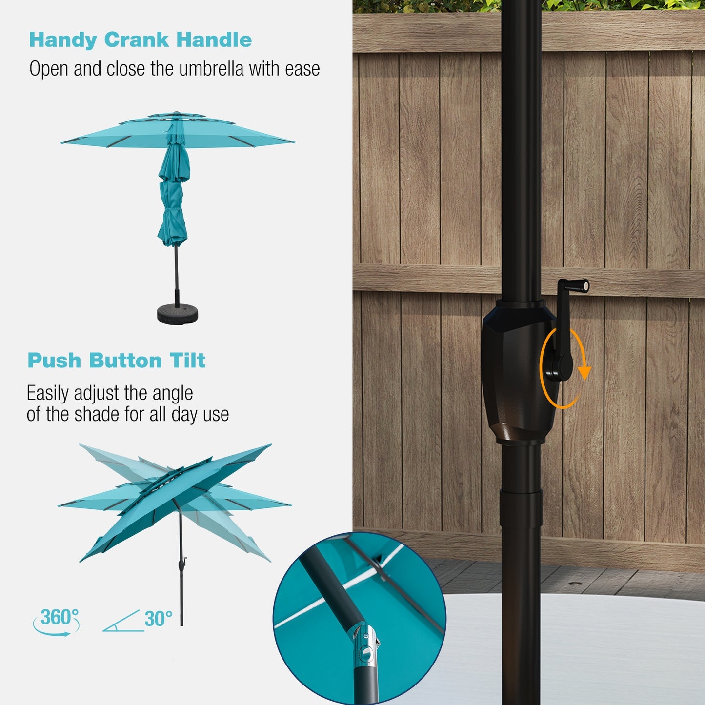 10 ft 3-tier Vented Patio Umbrella with Push Button Tilt-Green