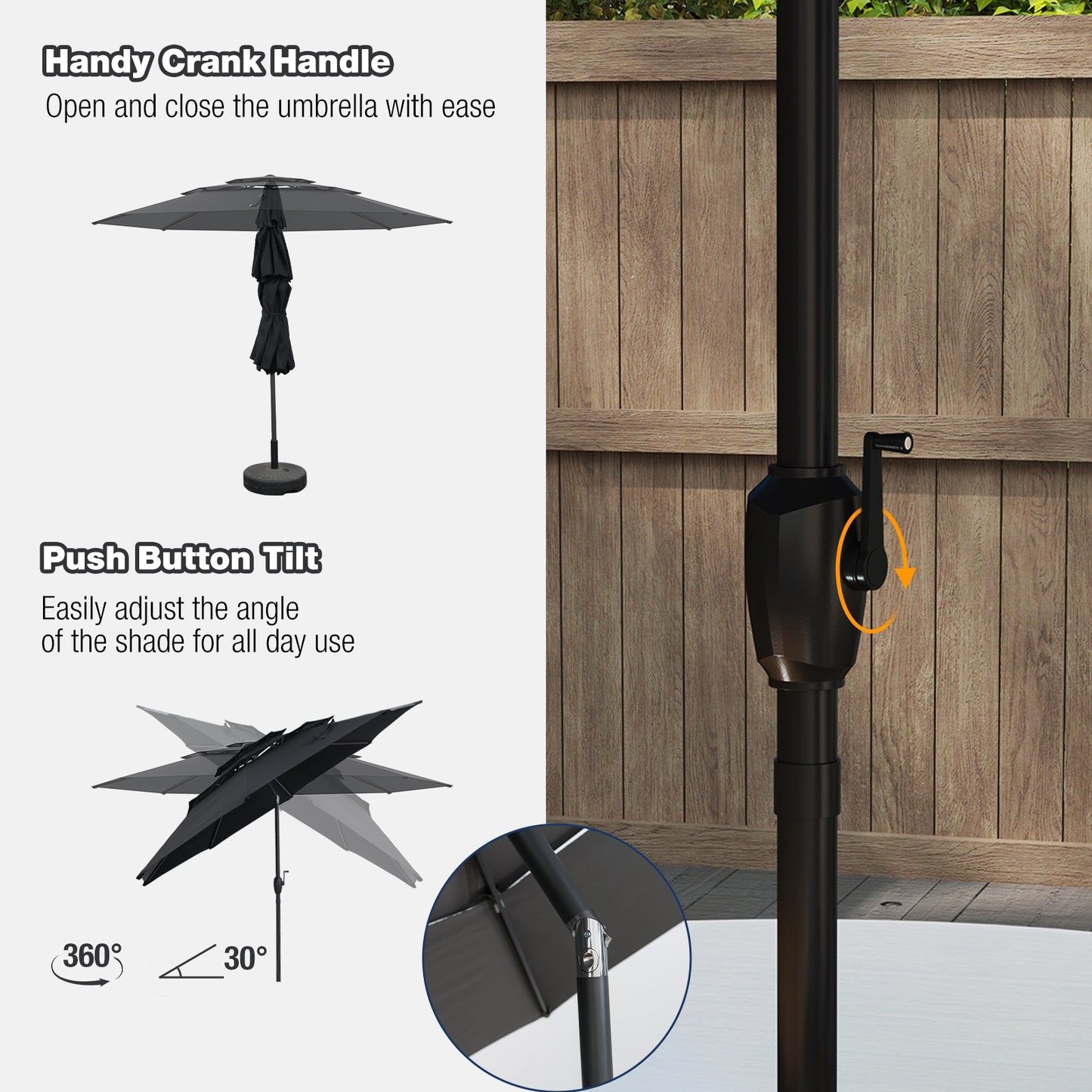 10 ft 3-tier Vented Patio Umbrella with Push Button Tilt-Black