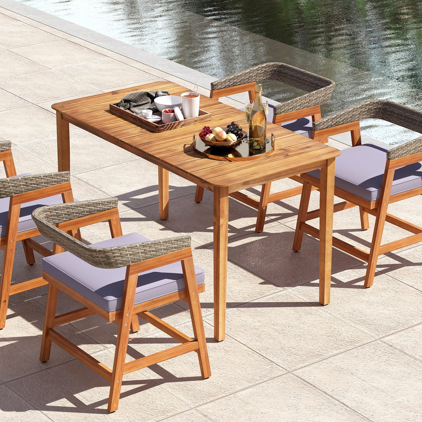Rectangular Outdoor Dining Table Acacia Wood for 4-6 People