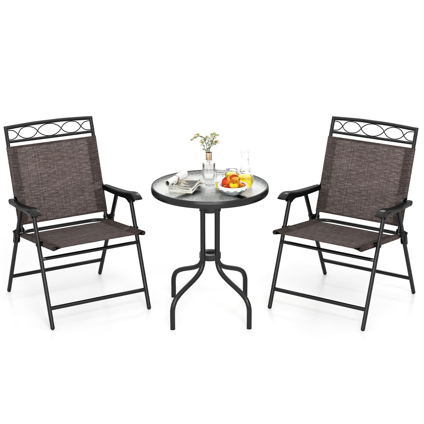 3 Pieces Outdoor Bistro Dining Furniture Set with Umbrella Hole