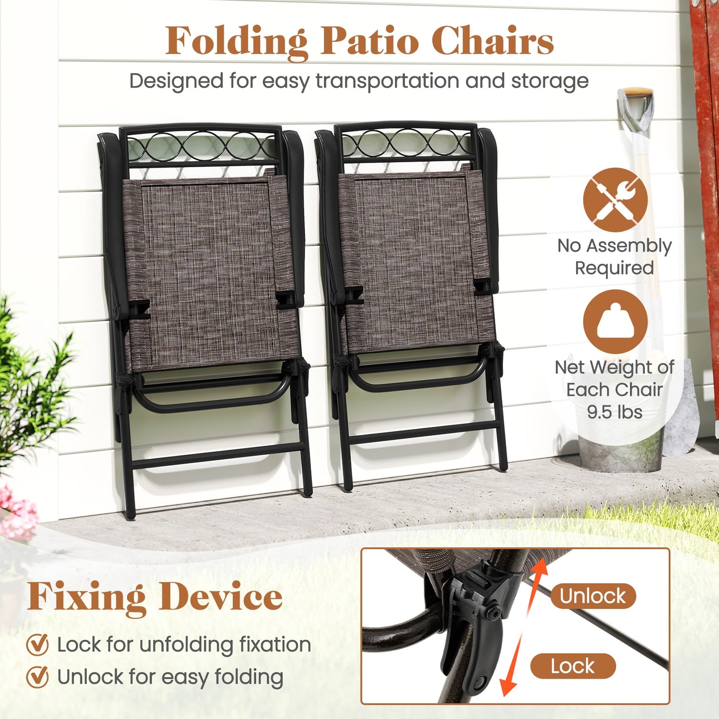 3 Pieces Outdoor Bistro Dining Furniture Set with Umbrella Hole