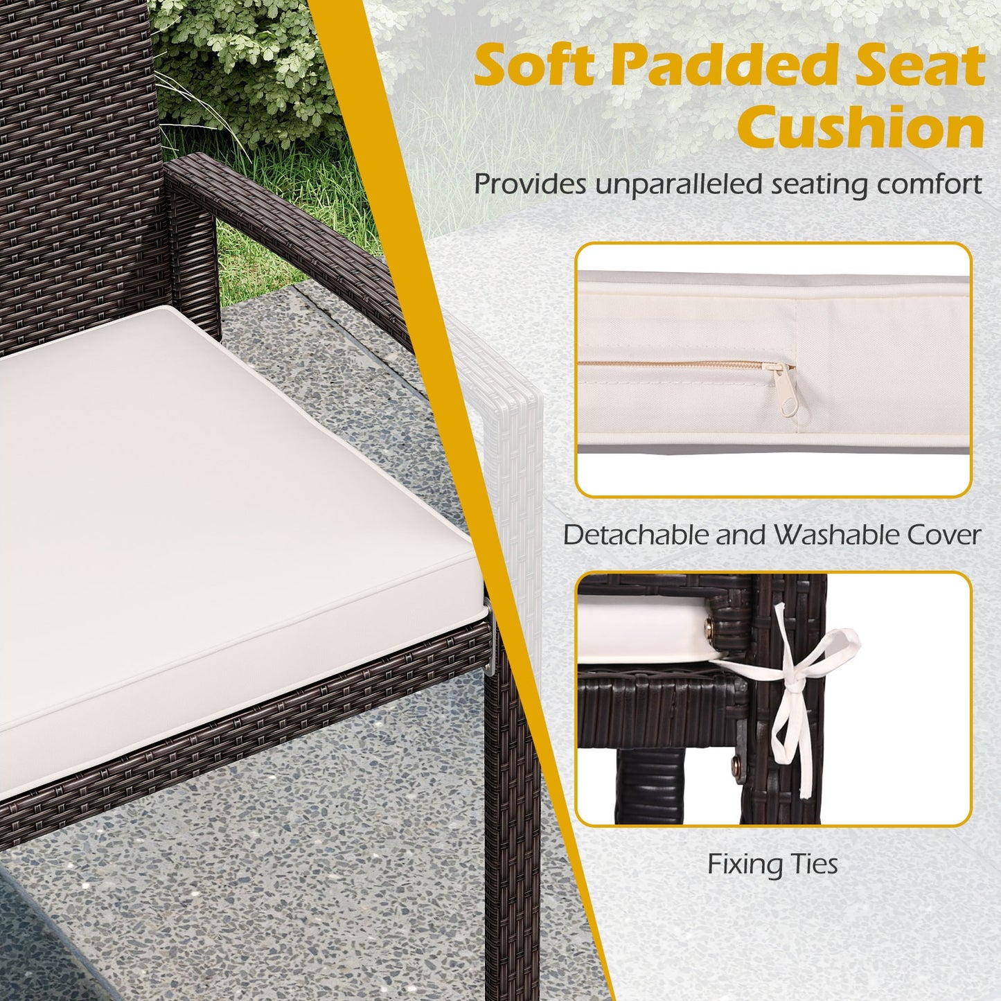Wicker 2-Seat Bench with Soft Seat Cushion and Metal Frame-White