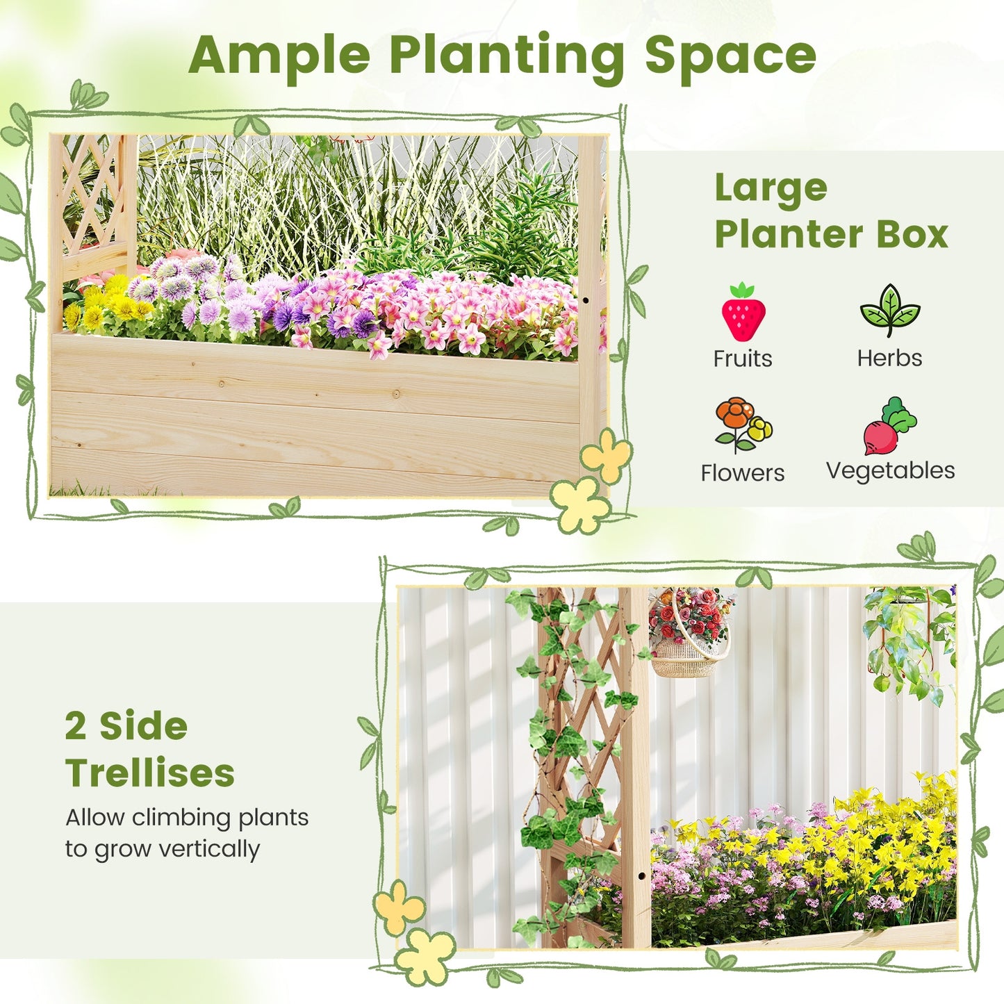 Raised Garden Bed Wooden Elevated Planter Box with Hanging Roof-L