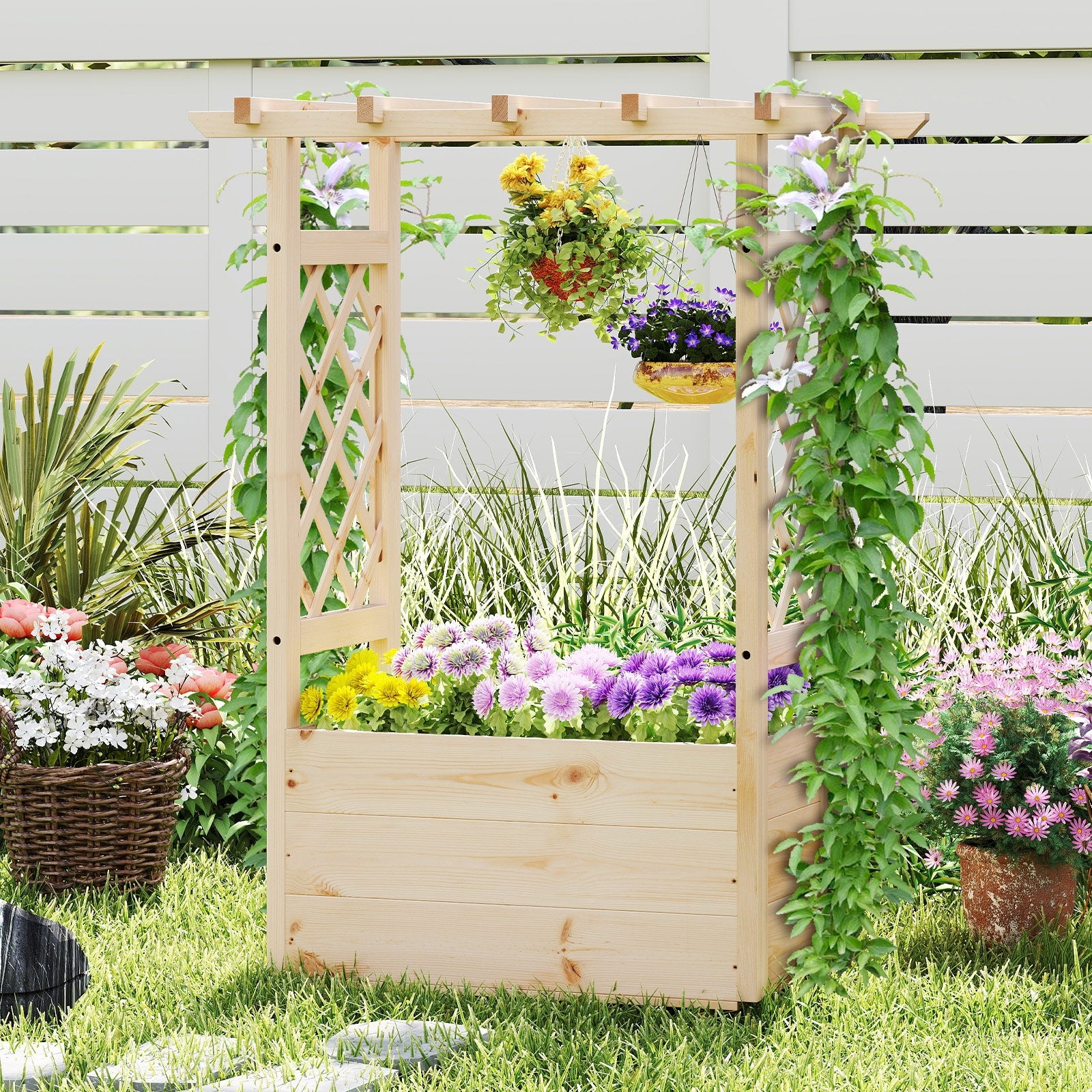 hanging patio planter boxes Raised Garden Bed Wooden Elevated Planter Box with Hanging Roof-S – LUV MY PATIO