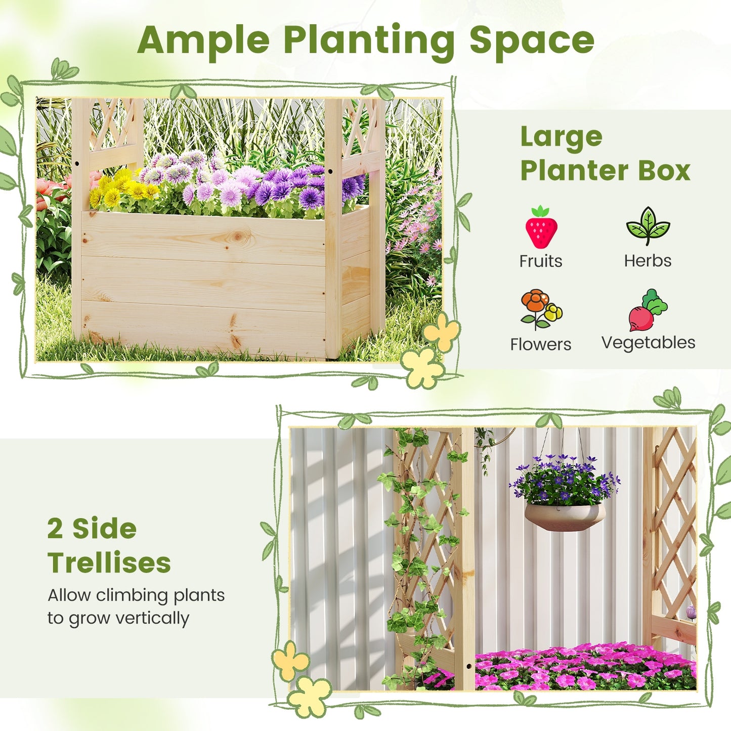 Raised Garden Bed Wooden Elevated Planter Box with Hanging Roof-S
