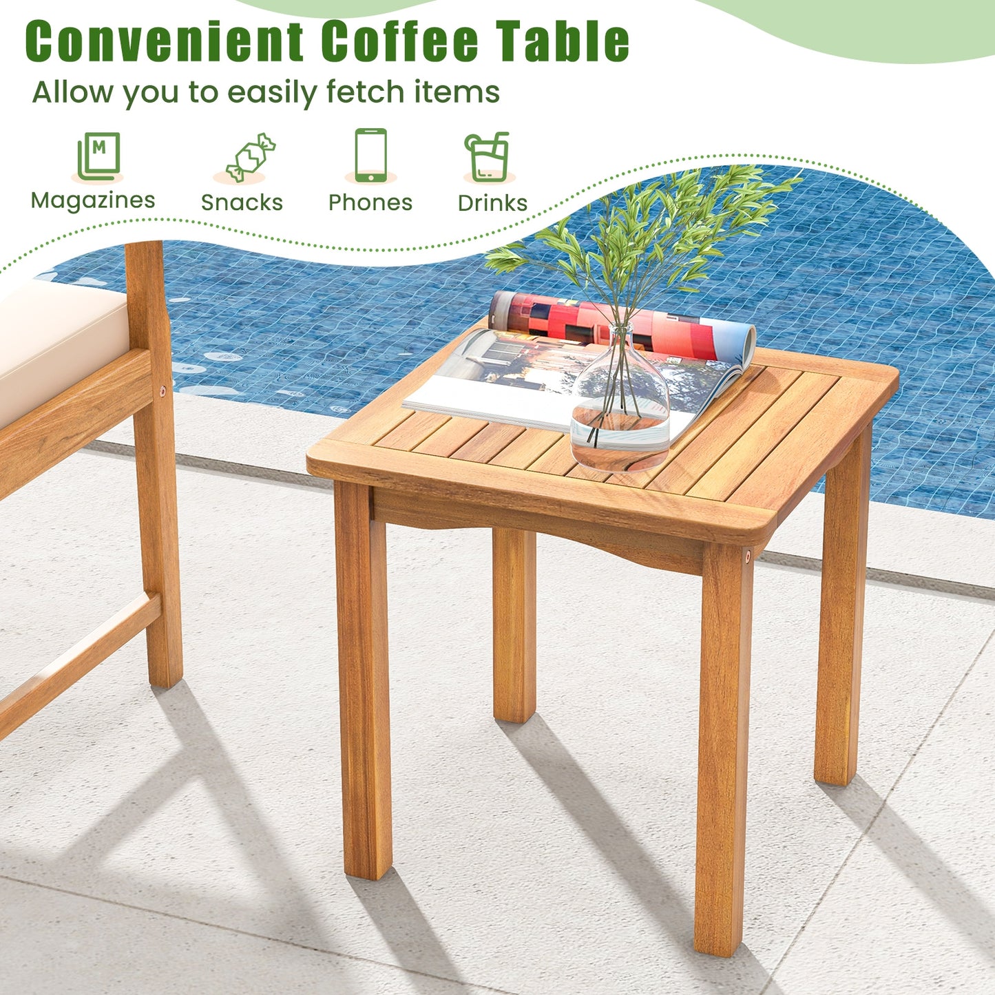 3 Piece Wood Patio Furniture Set with Seat Cushions and Acacia Wood Frame-White