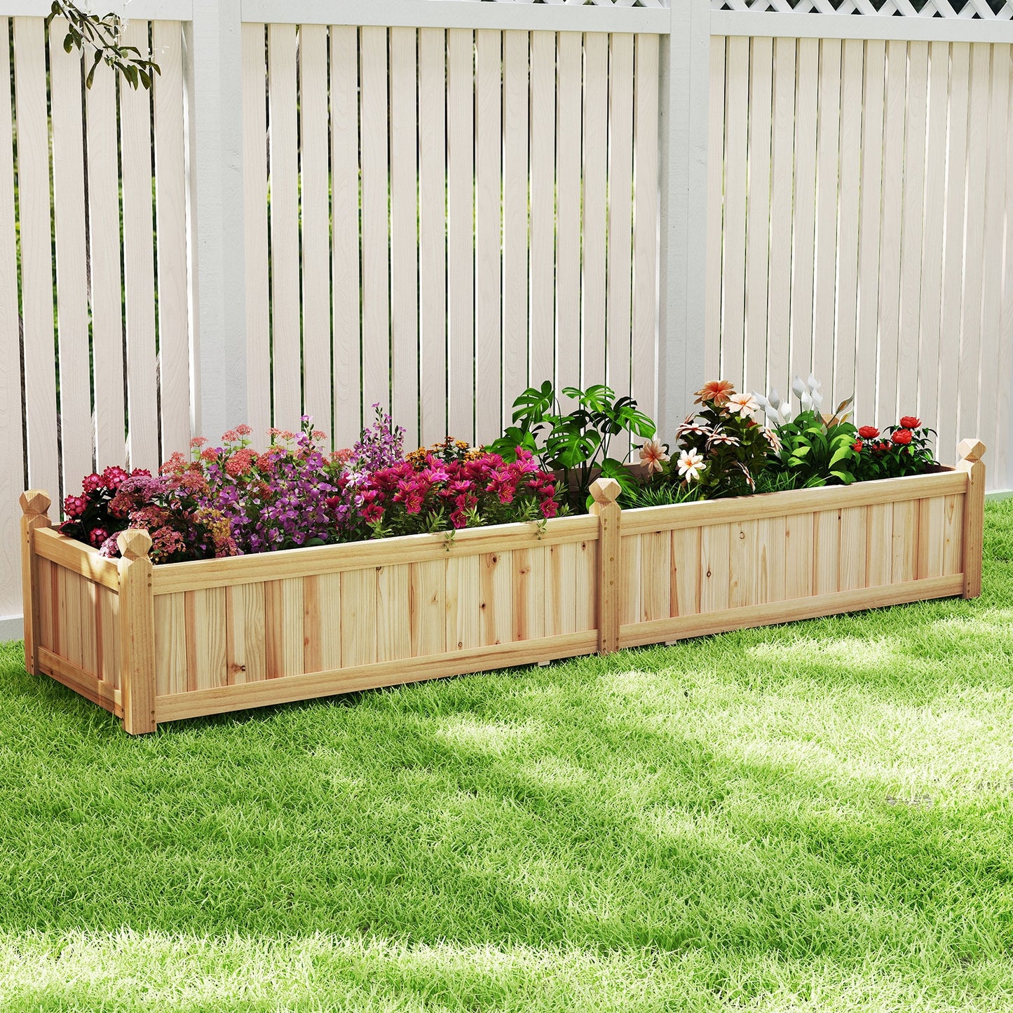 91 x 24 x 16 Inch Divisible Planter Box with Corner Drainage and Non-woven Liner for Growing Vegetables-Natural