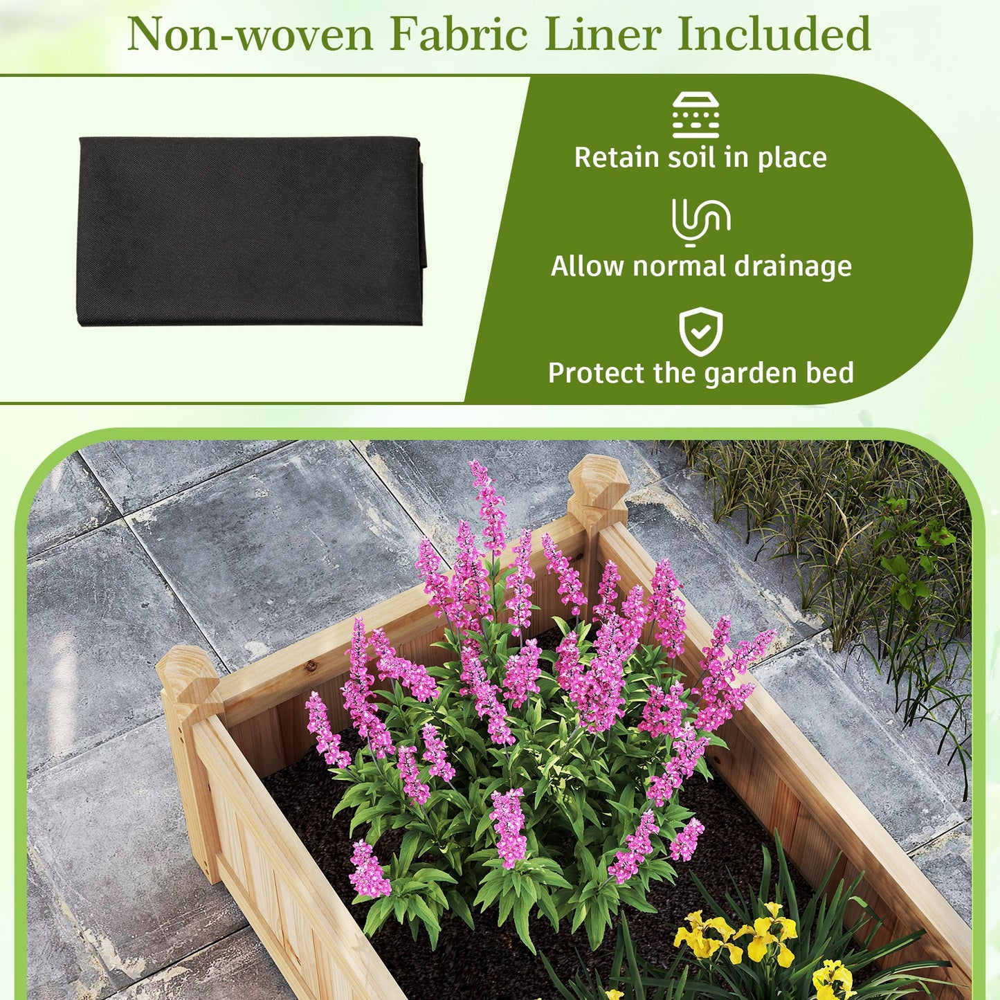 91 x 24 x 16 Inch Divisible Planter Box with Corner Drainage and Non-woven Liner for Growing Vegetables-Natural