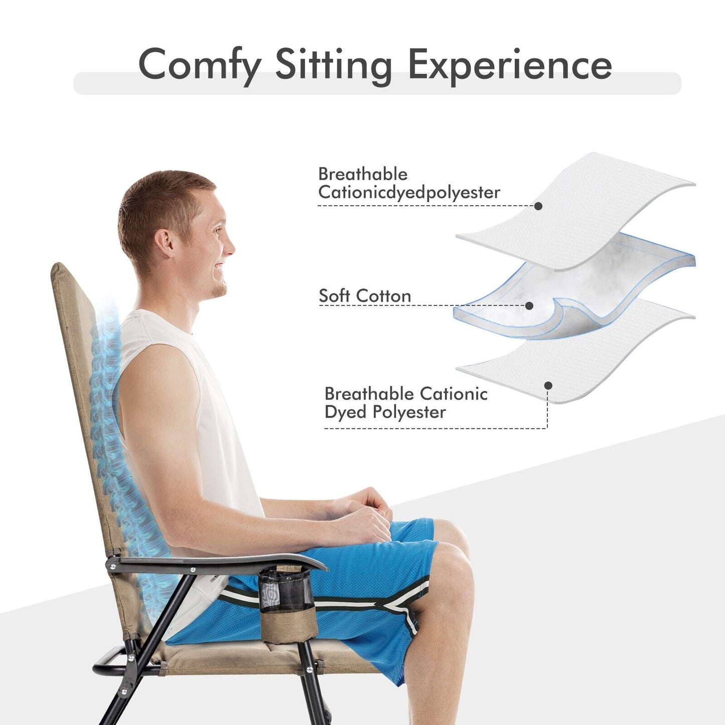 2 Pieces Patio Padded Folding Portable Chair Camping Dining Outdoor-Brown