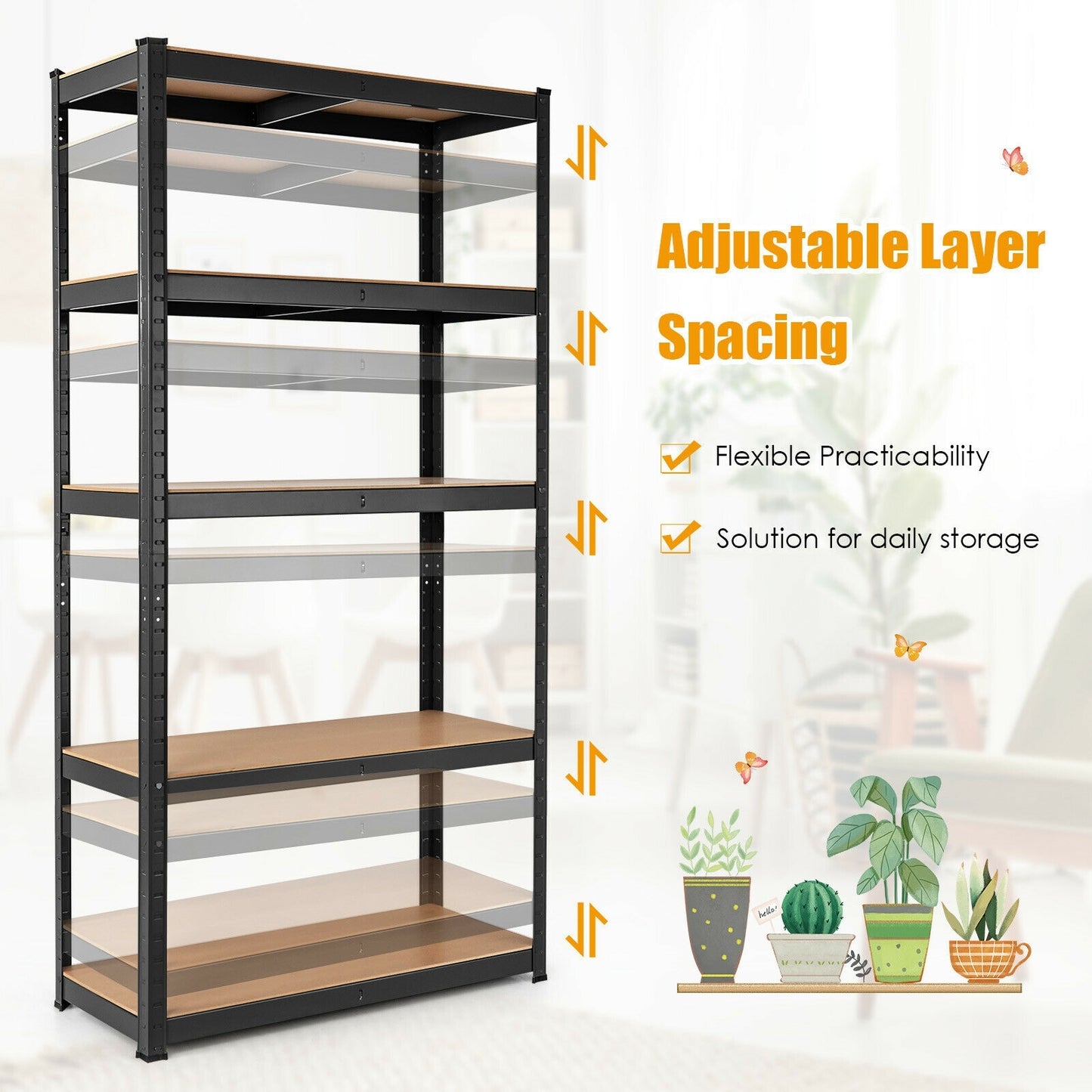 Adjust 30 x60 Inch 5 Level Garage Tool Shelf Storage-Black