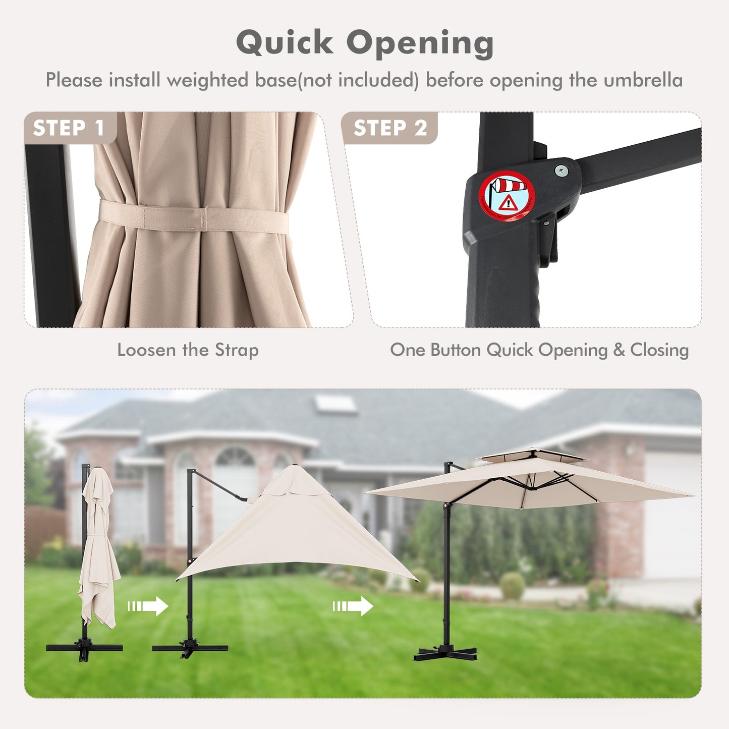 9.5 Feet Cantilever Patio Umbrella with 360° Rotation and Double Top-Beige