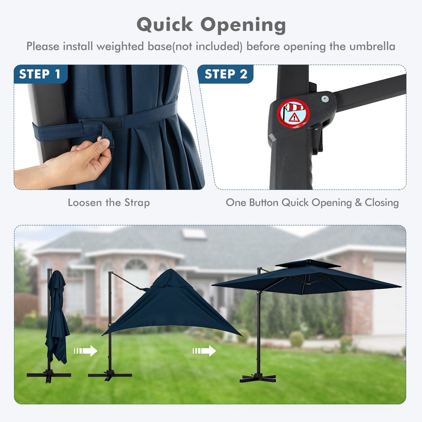 9.5 Feet Cantilever Patio Umbrella with 360° Rotation and Double Top-Navy