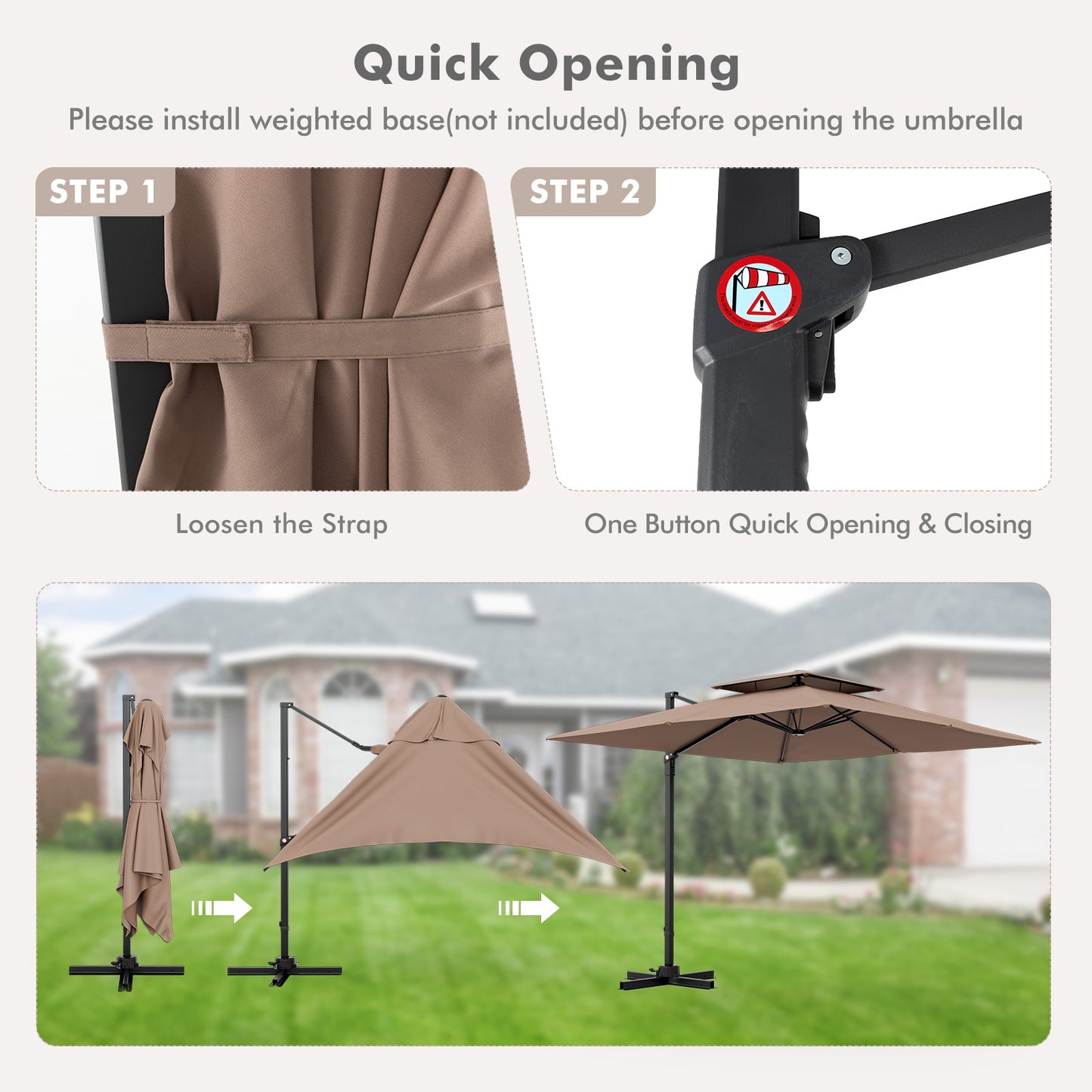 9.5 Feet Cantilever Patio Umbrella with 360° Rotation and Double Top-Coffee