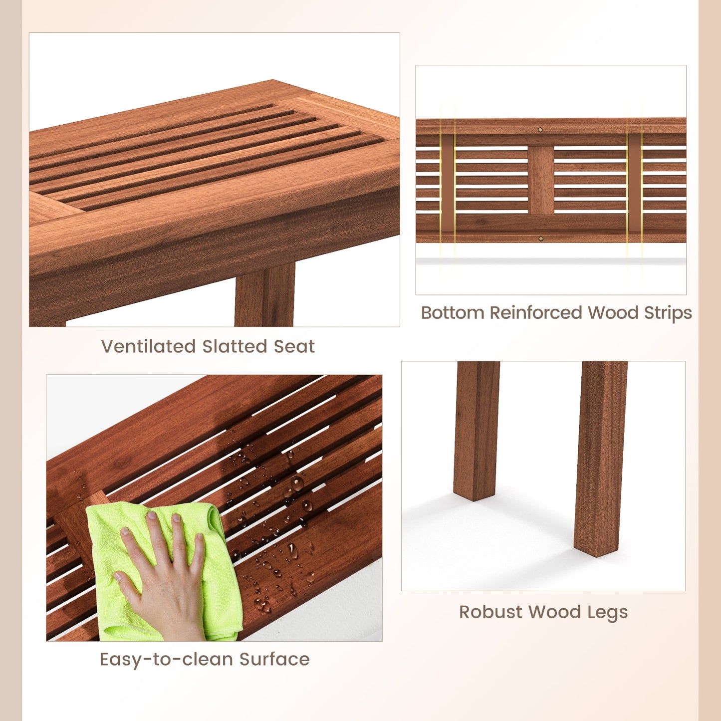 2-Seater Patio Backless Dining Bench with Breathable Slatted Seat
