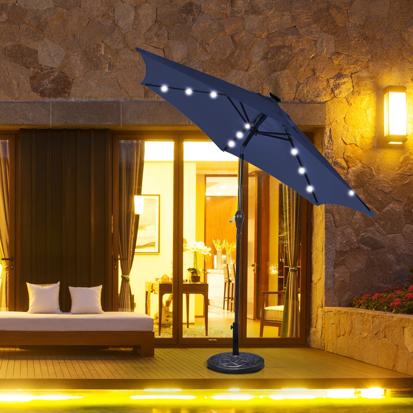 10 Feet Outdoor Patio umbrella with Bright Solar LED Lights-Dark Blue