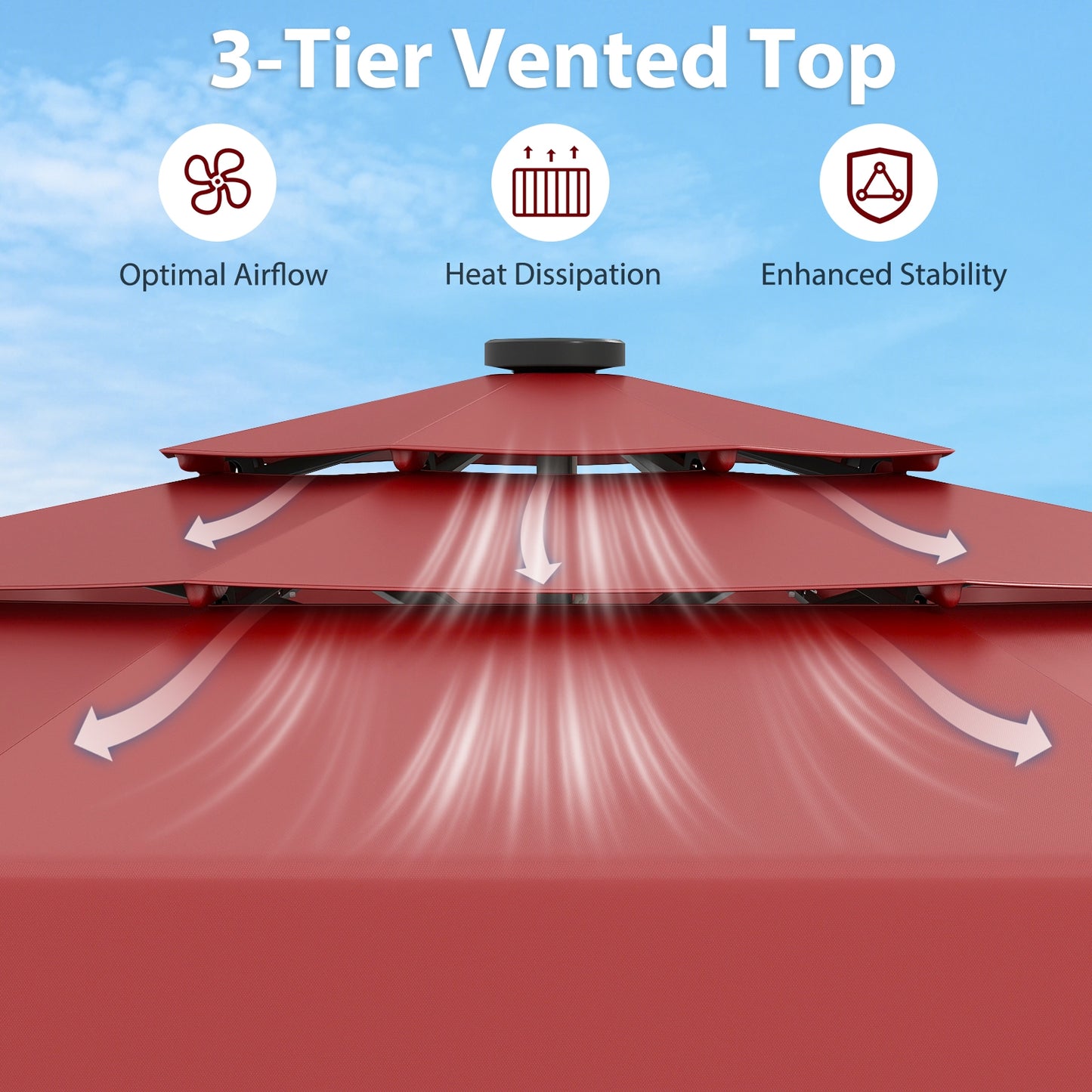 10 Feet Solar Patio Umbrella with 3-Tier Vented Top-Red