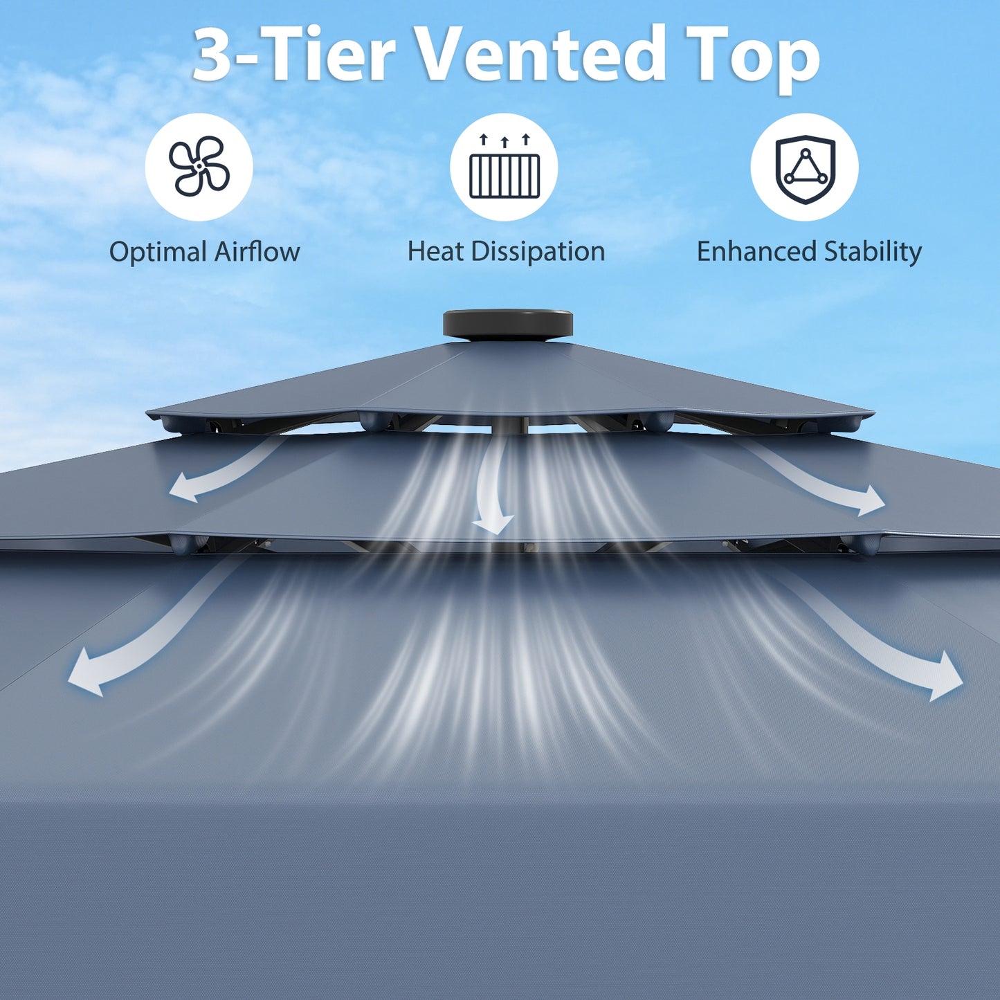 10 Feet Solar Patio Umbrella with 3-Tier Vented Top-Navy