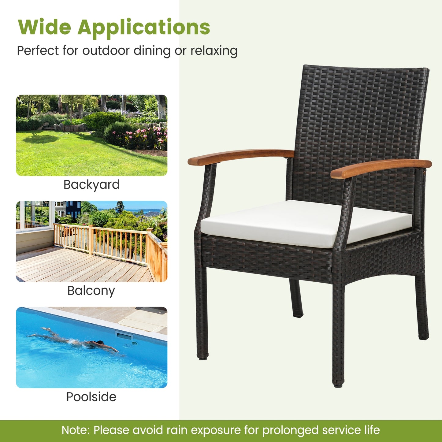 9 Pieces Patio Rattan Dining Set with Acacia Wood Table for Backyard Garden-Wood Handrail