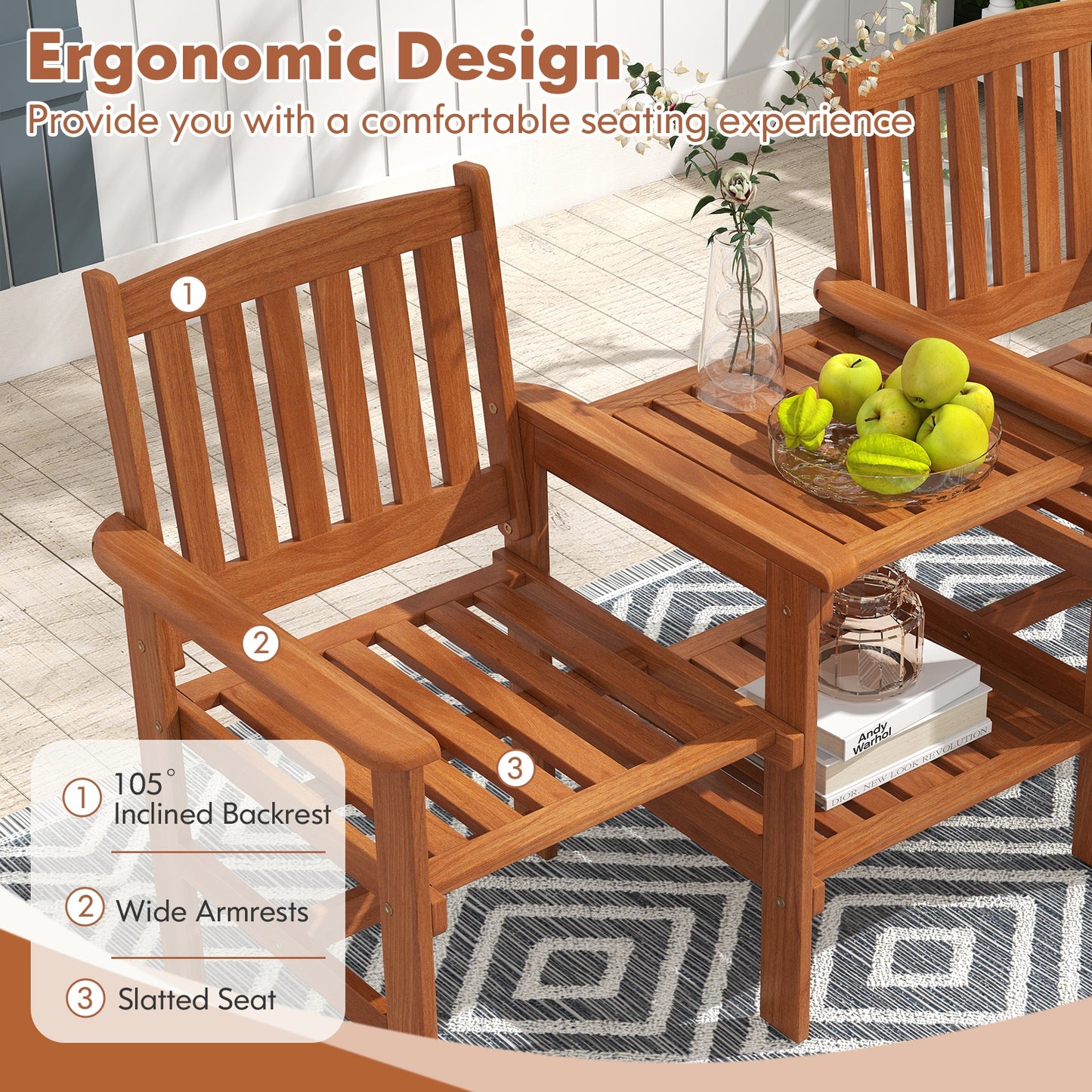 2-Seater Outdoor Patio Furniture Set with 1.57 Inch Umbrella Hole