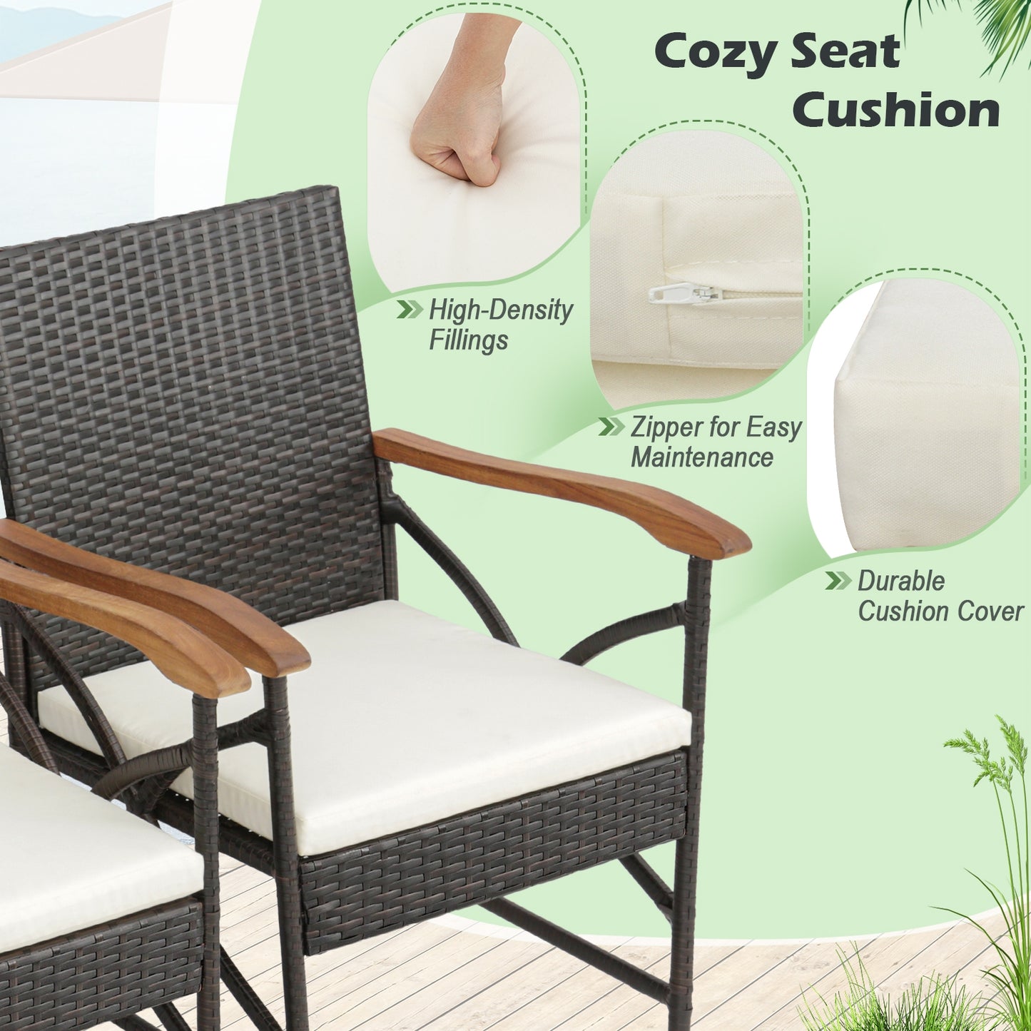 9 Pieces Patio Rattan Dining Set with Acacia Wood Table for Backyard Garden-X-side Handrail