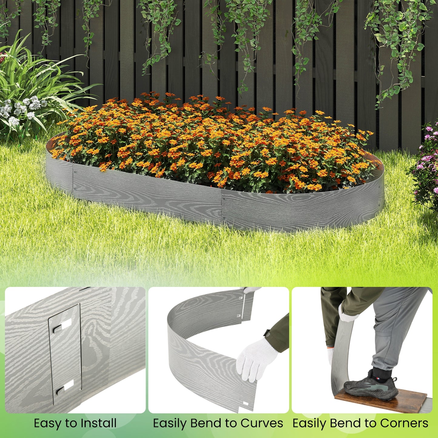 6-Pack 20 FT Galvanized Metal Landscape Edging for Lawn Yard