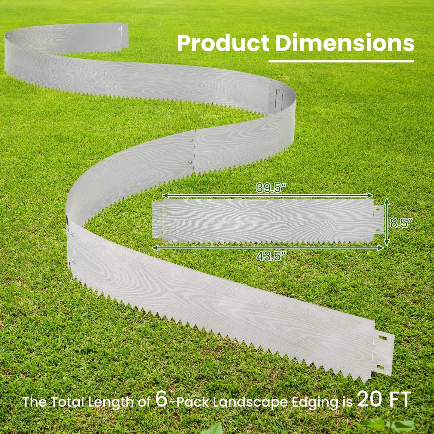 6-Pack 20 FT Galvanized Metal Landscape Edging for Lawn