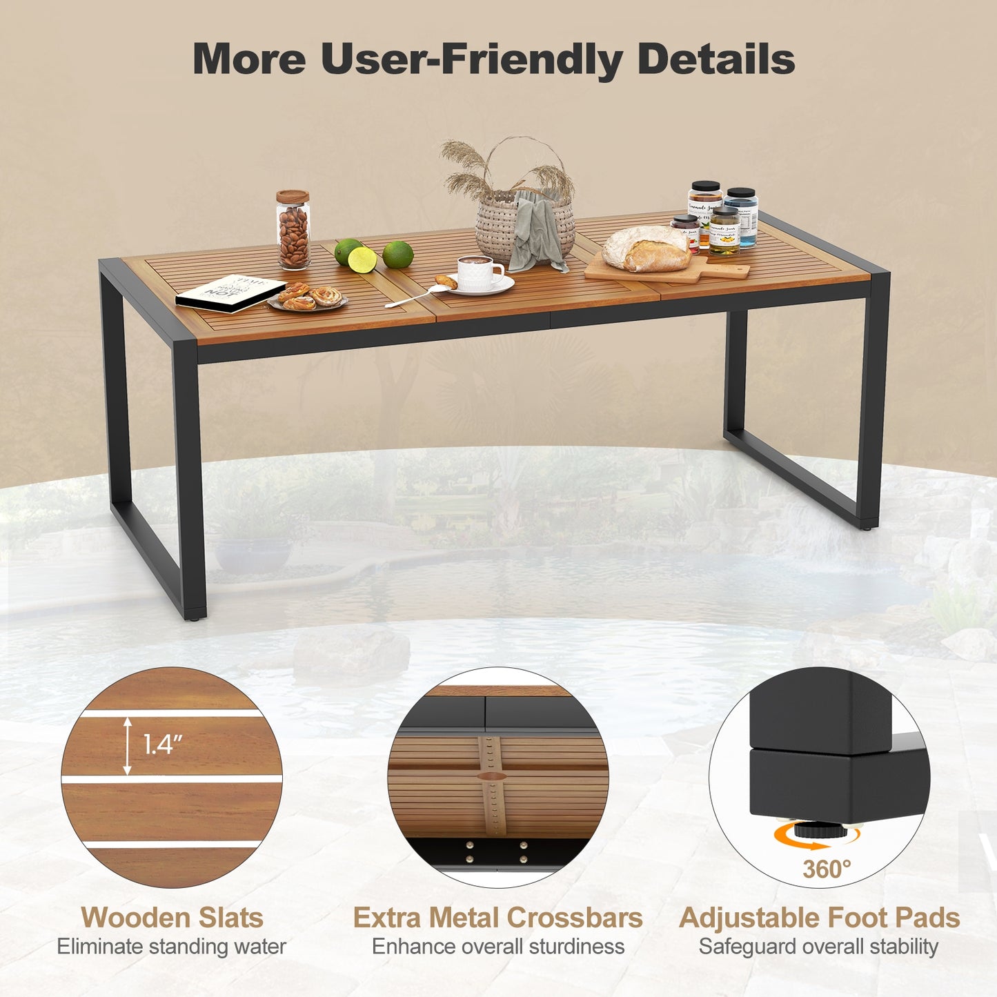 9 Pieces Patio Rattan Dining Set with Acacia Wood Table for Backyard Garden-L-shaped Handrail
