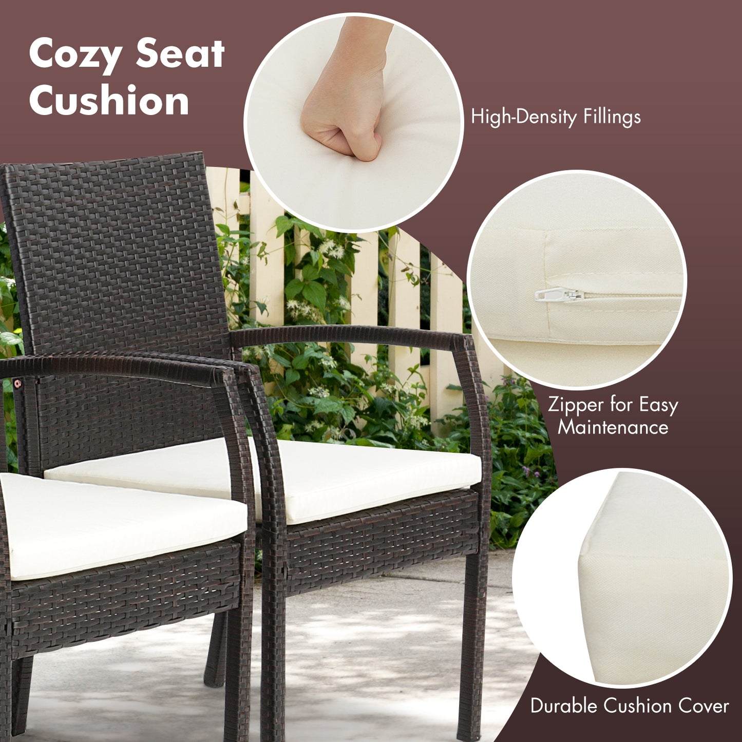 9 Pieces Patio Rattan Dining Set with Acacia Wood Table for Backyard Garden-L-shaped Handrail