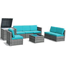 Load image into Gallery viewer, 8 Piece Wicker Sofa Rattan Dinning Set Patio Furniture with Storage Table
