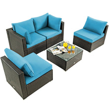 Load image into Gallery viewer, 5 Pieces Cushioned Patio Rattan Furniture Set with Glass Table
